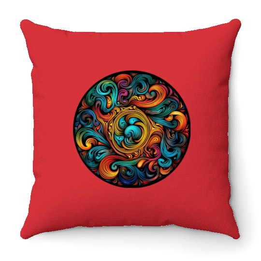 Abstract Spectrum Spiral Throw Pillows