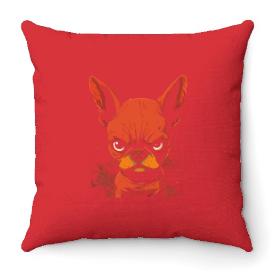 Angry French Bulldog Throw Pillows