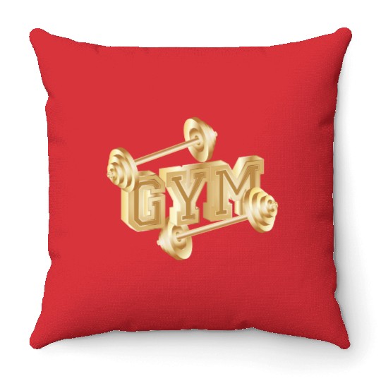 gold dumbbell typography for gym enthusiasts Throw Pillows