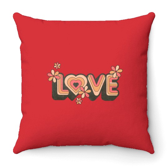 1960s Retro Hippie Floral Love Design Throw Pillows