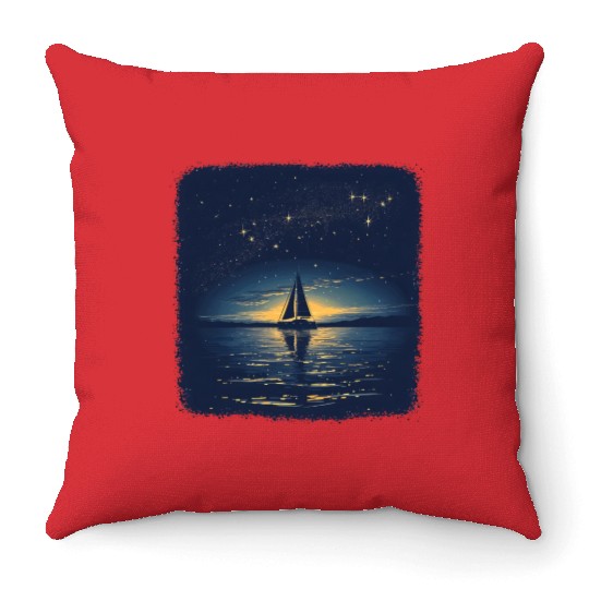 Starry Night Sailing Catamaran Throw Pillows