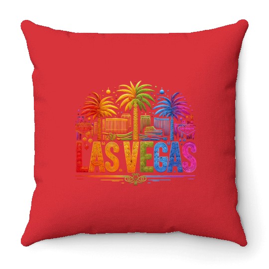 RAINBOW VIBRANT NEON LIGHTS ILLUMINATE LAS VEGAS Throw Pillows