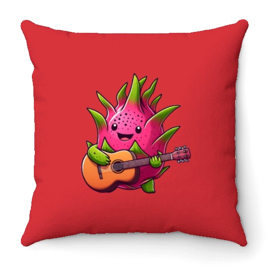 Dragon Fruit Jam: Playing the Guitar Throw Pillows