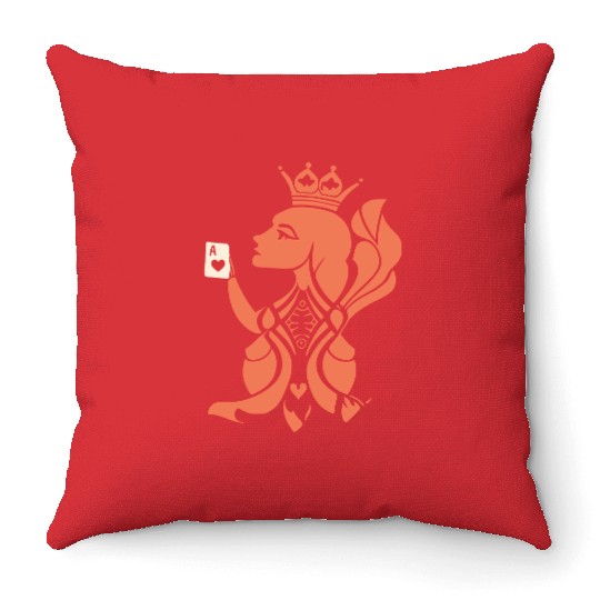Queen Hearts Playing Card Design 2 Color Vector Throw Pillows