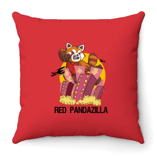 For Red Panda lover . Funny Red Pandazilla Throw Pillows