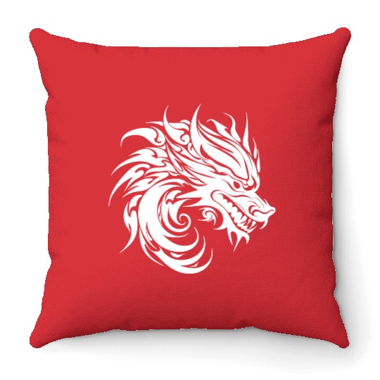 Roaring Chinese Dragon In Tattoo Style Throw Pillows
