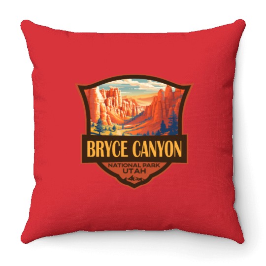 Bryce Canyon National Park Travel Retro Badge Throw Pillows