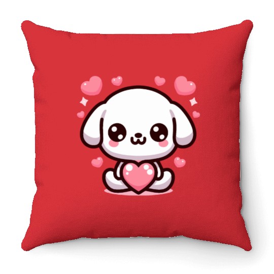 Cute Puppy Dog Heart Valentin Day Throw Pillows