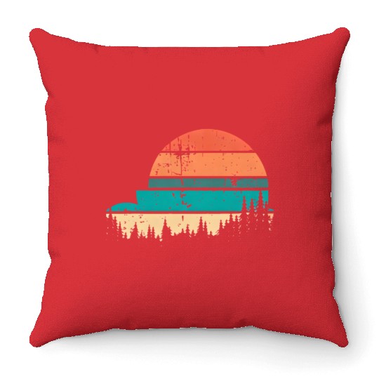 Retro Evergreen Sunset Stepped Circle Design Throw Pillows