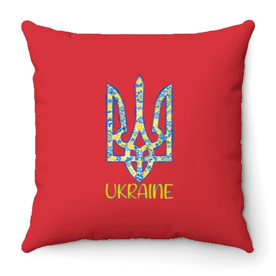 Ukraine trident in Ukrainian flag colors Throw Pillows