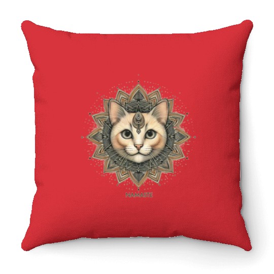 Orange Street Cat Say Namaste Mandala Design Throw Pillows