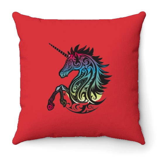 Mystical Rainbow Unicorn Art Throw Pillows
