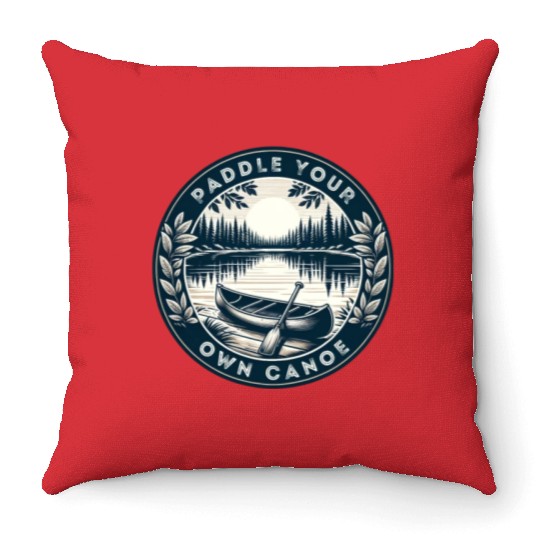 Solo Canoe Journey Lake Throw Pillows