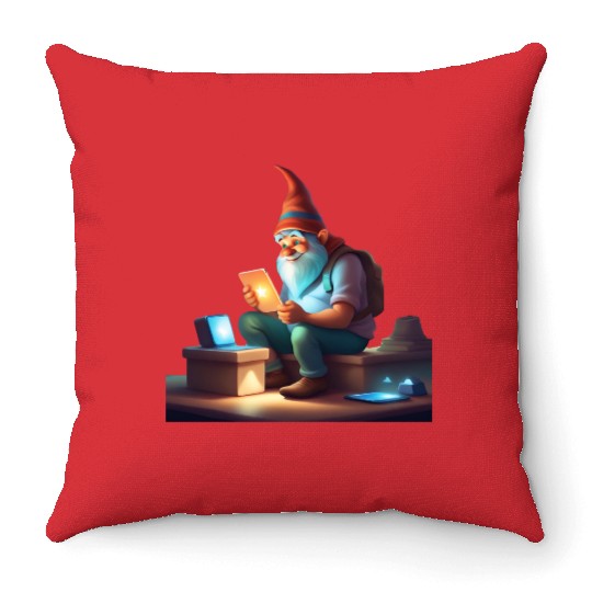 A Father's Day Gnome as a tech-savvy dad Throw Pillows