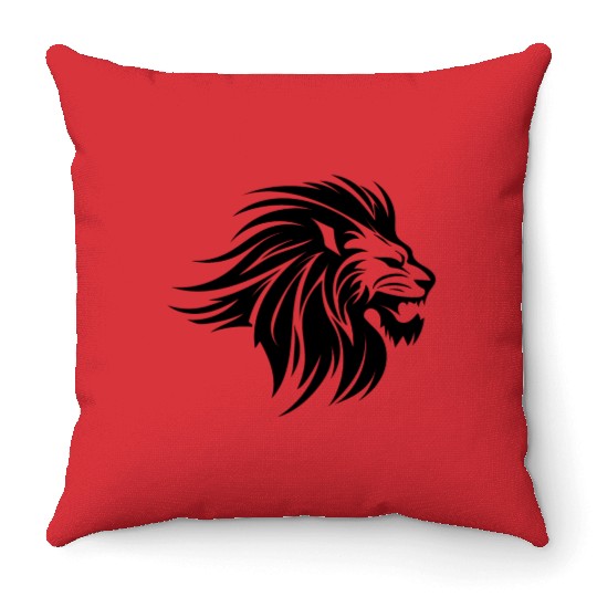 Waving Mane Lion Head Tattoo Ink Style Throw Pillows