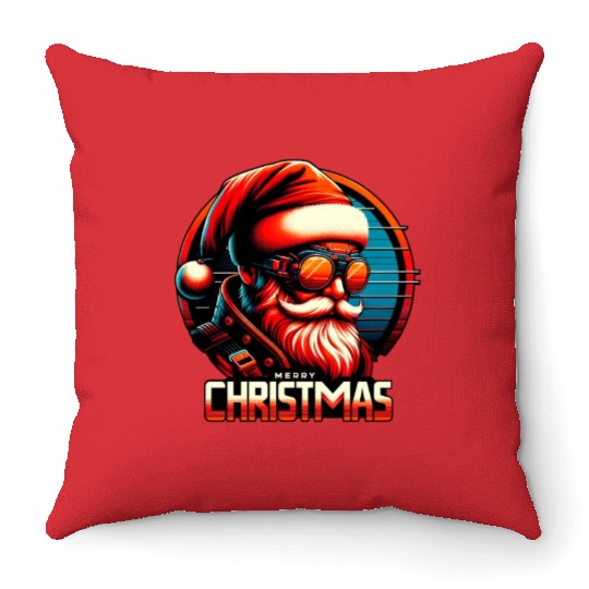 Modern Santa Claus Cyber Punk design Funny Gift Throw Pillows