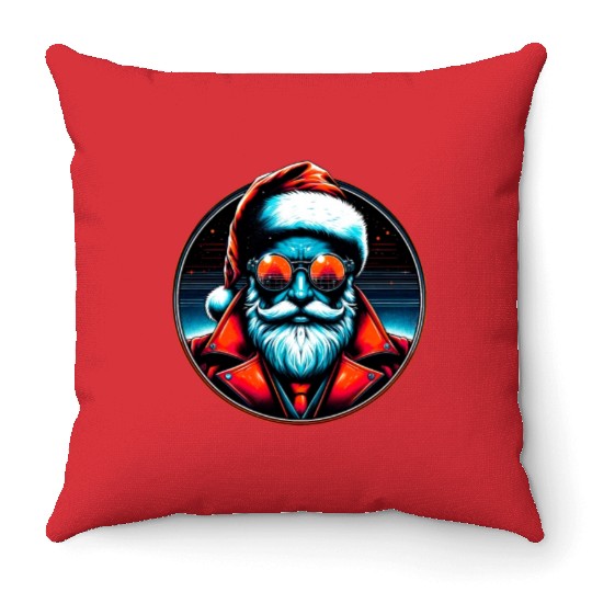 Modern Santa Claus Cyber Punk design Funny Gift Throw Pillows