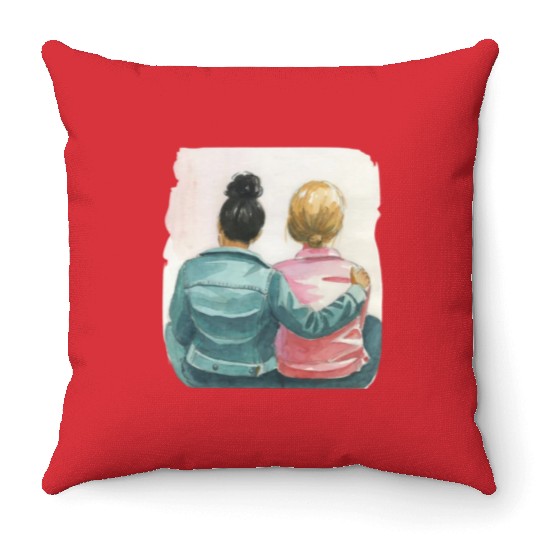 Watercolor Lesbian Couple Throw Pillows