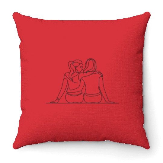 Minimalist Illustration of Lesbian Couple in Love Throw Pillows