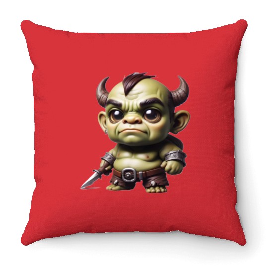 Anime chibi orc Throw Pillows