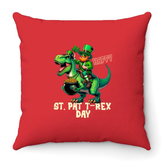 Happy St Pat-Rex Day Dinosaur Boys St Patricks Day Throw Pillows