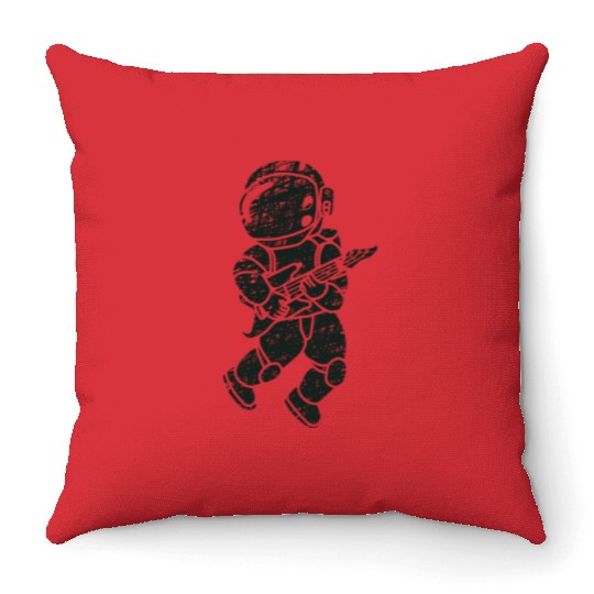 an astronauts playing guitar Throw Pillows
