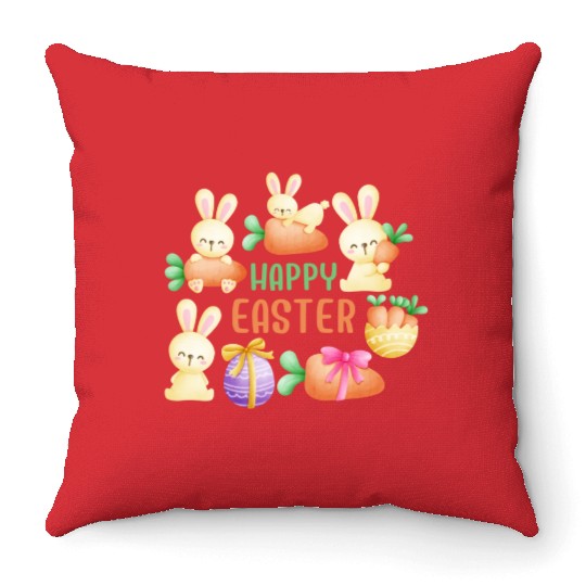 Happy bunny Easter Throw Pillows