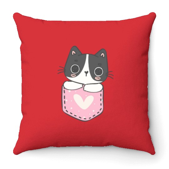 Cute Cat in the pocket Throw Pillows
