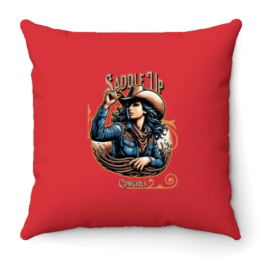 Saddle Up Cowgirls Throw Pillows