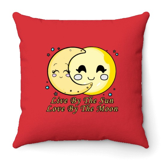 Live By The Sun Love By The Moon, Cartoon Sun Moon Throw Pillows
