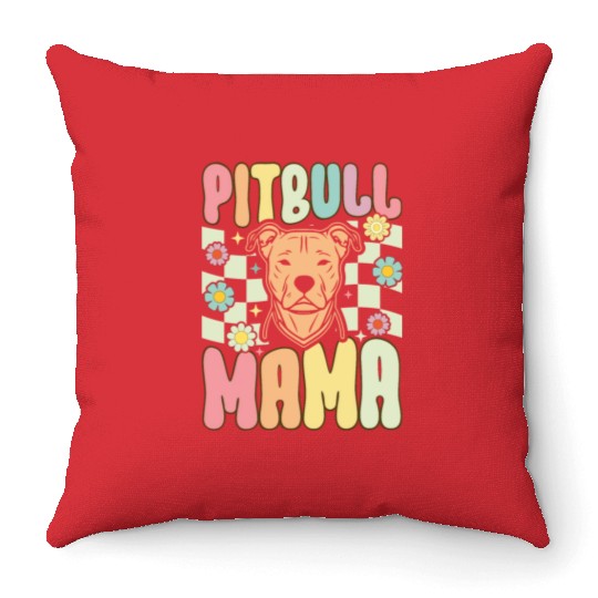 Groovy Pitbull Mom Female Dog Lover Throw Pillows