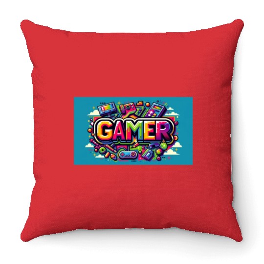 Neon Arcade Retro Gamer Throw Pillows