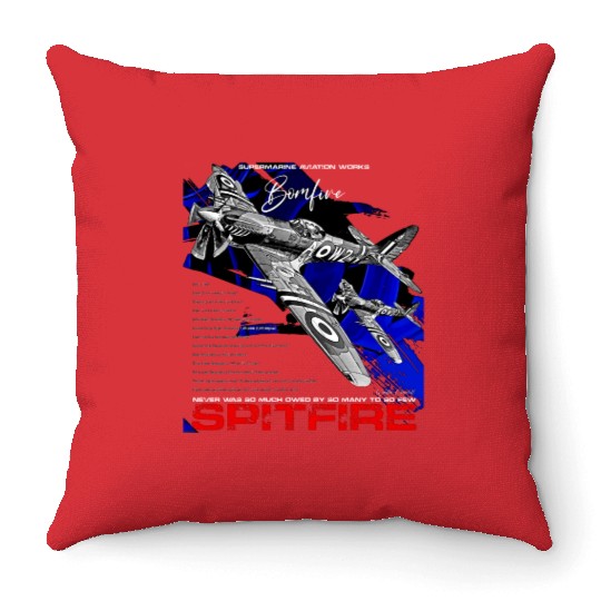 Spitfire Vintage English WW2 Fighter Aircraft Throw Pillows