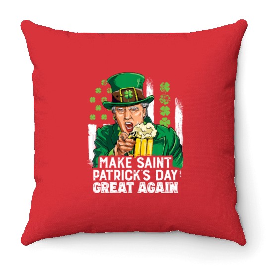 Funny Trump 2024 Make St Patrick's Day Great Again Throw Pillows