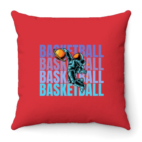 Astronaut Dunking Basketball Creative Illustration Throw Pillows