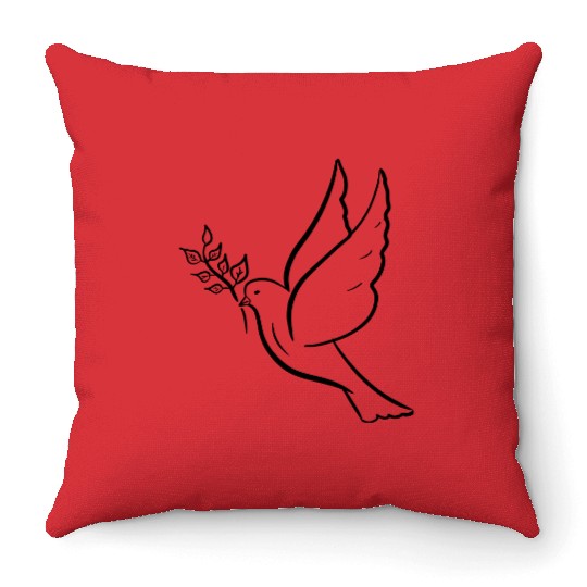Dove of peace with olive branch drawing Hand drawn Throw Pillows
