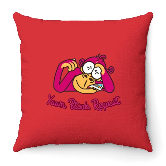 Sleepy Monkey's Mantra: Yawn, Blink, Repeat Throw Pillows