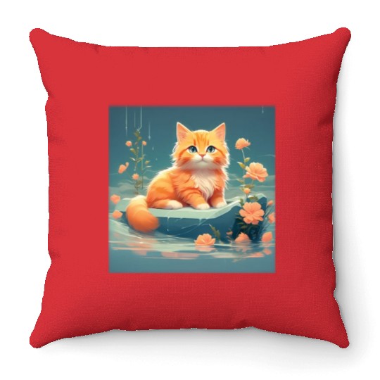 Cute orange cat Throw Pillows