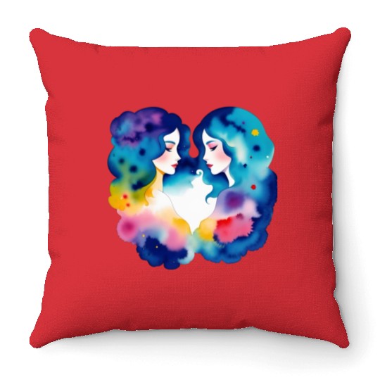 Color splash zodiac: Gemini Throw Pillows
