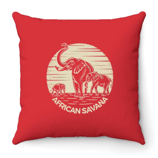 African Savana Elephants Throw Pillows