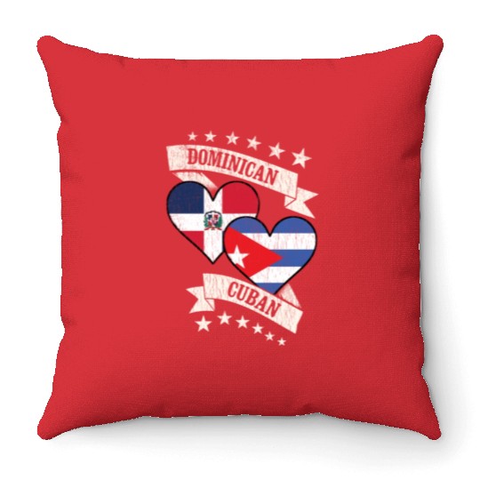 Dominican Cuban Heart Flags Dominican Republic Cub Throw Pillows