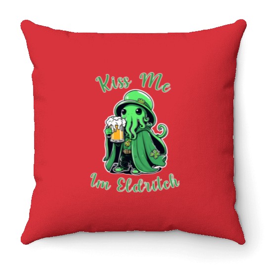 Kiss Me I'm Eldritch - St. Paddy's Day Cthulhu Throw Pillows