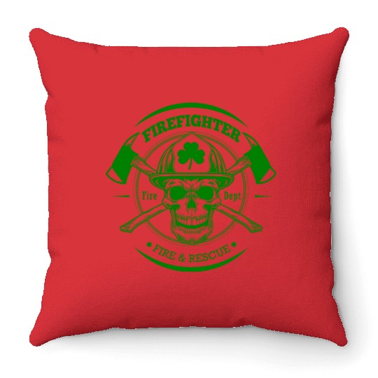Firefighter Fire and Rescue Irish Shamrock Throw Pillows