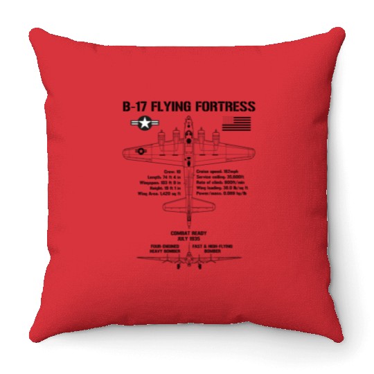 B-17 Flying Fortress Specs Military Aircraft WW2 Throw Pillows