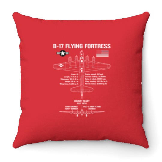 B-17 Flying Fortress Specs Military Aircraft WW2 Throw Pillows