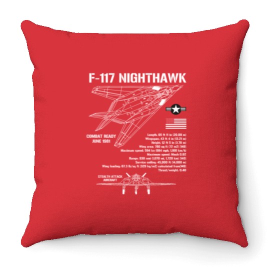 F-117 Stealth Nighthawk Specs Military Aircraft Throw Pillows