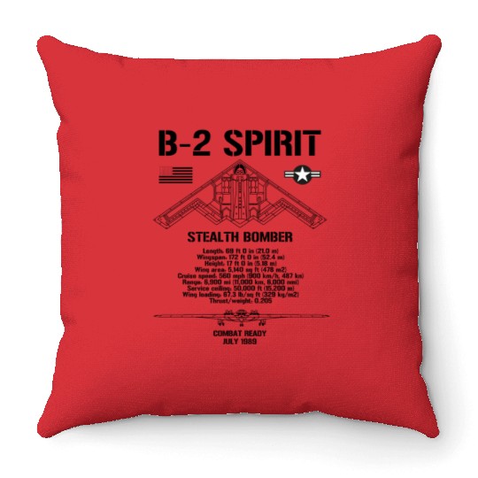 B-2 Spirit Stealth Bomber Specs Military Aircraft Throw Pillows
