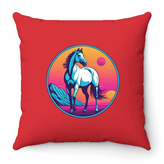 Synthwave Horse 3 Throw Pillows