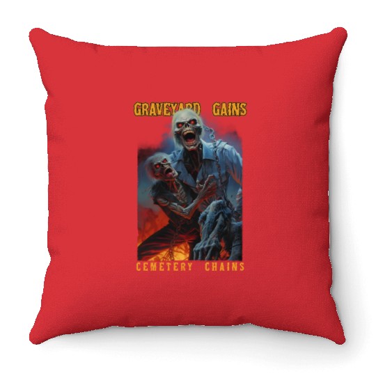 Graveyard Gains Cemetery Chains Throw Pillows