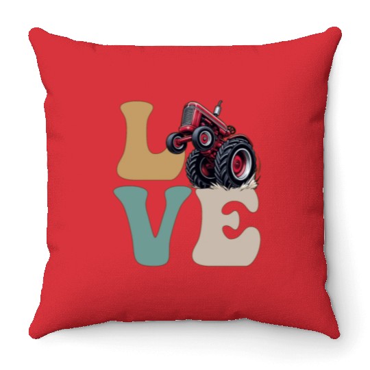 LOVE Tractor Pulling Tractor Driver Farmer Farming Throw Pillows